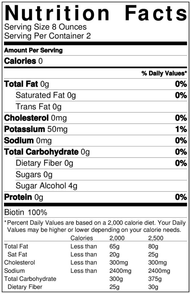 Nutrition Facts- Biotin 100% - 2T WATER